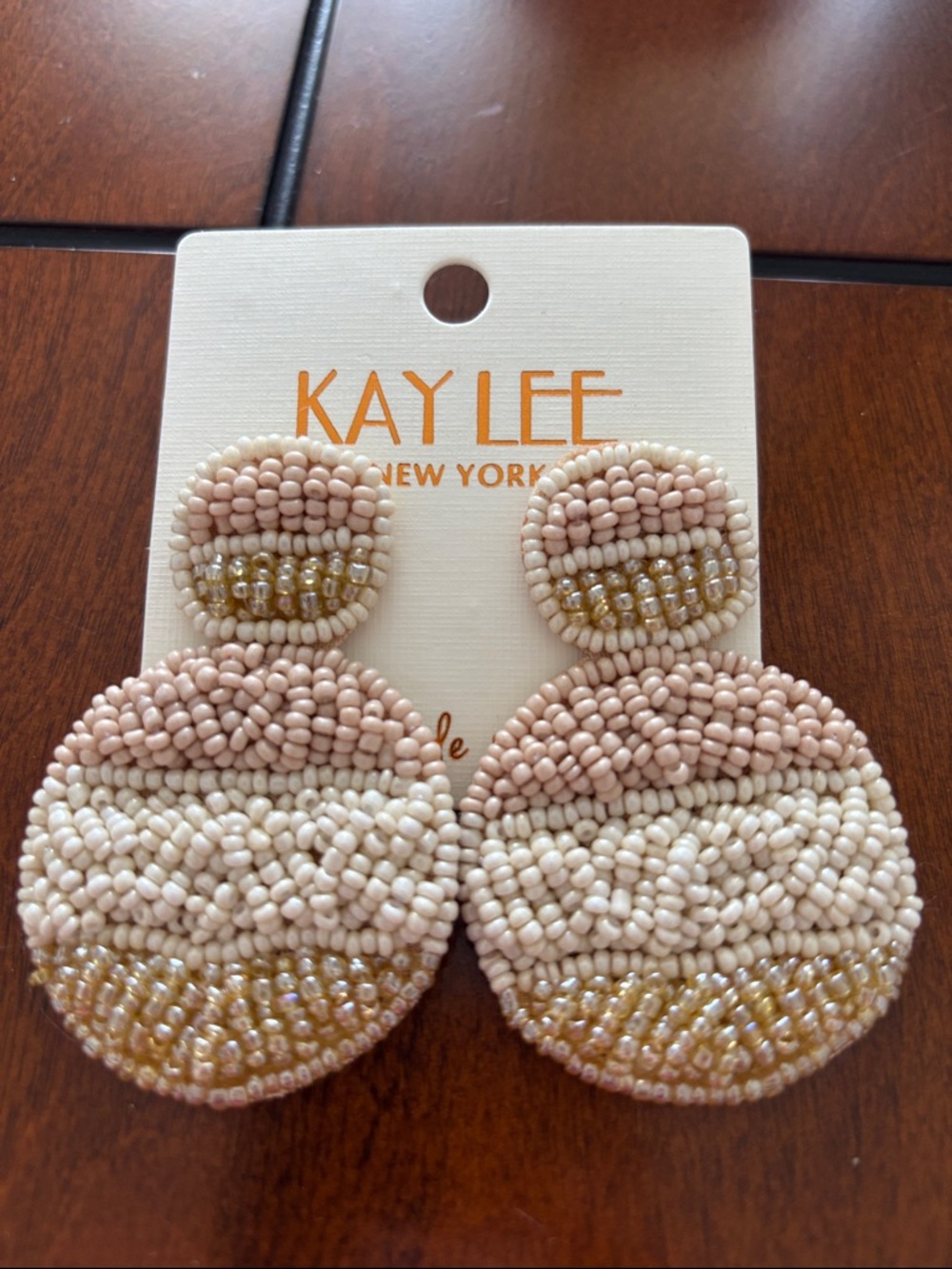 Kaylee New York Pink & Gold Beaded Drop Earrings